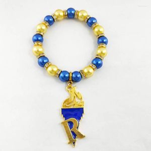 Brins de perles faits à la main sororité grecque élastique jaune bleu perle lettre Sigma Gamma Rho torche R pendentif bracelet bracelets Kent22