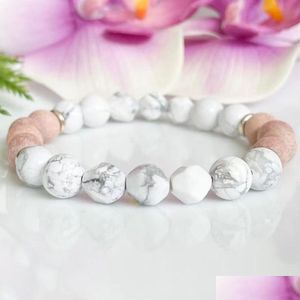 Brins de perles Mg1791 8 mm Bracelet en bois de rose Howlite blanc naturel Livraison directe Bracelets de bijoux Dhgarden Dhcay