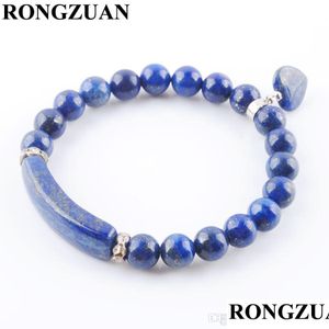 Brins de perles Bracelets extensibles en pierres précieuses naturelles Lapis Lazi8Mm Perles rondes Strand Bracelets Love Heart Shape Pendum Penda Carshop2006 Dhbvd