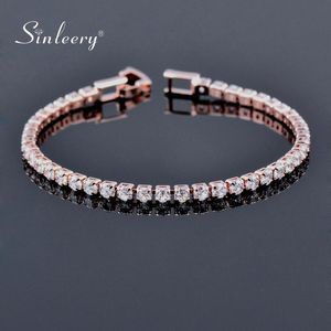 Cuentas, hebras SINLEERY 16CM pulsera de tenis de Zirconia cúbica redonda para mujer Color oro rosa joyería nupcial de la boda SL059 SSB