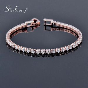 Hilos de cuentas SINLEERY 16CM pulsera de tenis de circonia cúbica redonda para mujer Color oro rosa joyería de boda nupcial SL059 SSB198N