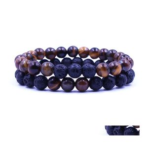 Brins de perles Femmes Hommes Perles de roche de lave naturelle Chakra Bracelets Énergie de guérison Pierre Méditation Mala Bracelet Mode Essential O Otcry