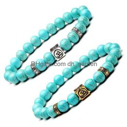 Perles de pierres précieuses turquoise perlées 8 mm Yoga Strands Bracelet Antique Sier Gold Box Bracelets en pierre naturelle pour femmes Bijoux de mode Wi Dhjzh