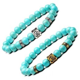 Mise à jour perlée Perles de pierres précieuses turquoise 8 mm Yoga Strands Bracelet Antique Sier Gold Box Bracelets en pierre naturelle pour femmes Drop Delivery Dhhpf