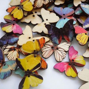 Cuentas 50 Uds. Botones de mariposa de madera mixta Diy artesanía decoración de tela costura adorno de costura álbum de recortes fabricación de joyas