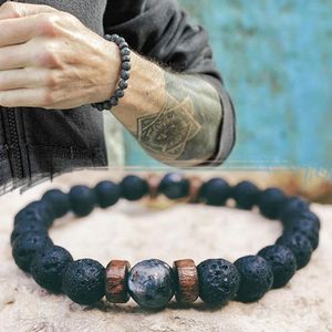 Bracelet de perles pour hommes perle de pierre volcanique naturelle tibétain bouddha chakra Bracelets hommes mode