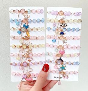 Perles Bracelets Kids Jewelry Girls Friendship Pendendants Charm Glass Crystal Stret Stretband Troupd Chevaute-bracelet Bands Birthdans Pinks 11 LL