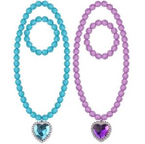 Collier de perles et bracelet Ensemble pour enfants Bijoux Girls With Crystal Heart Pendant Habit Up Play Party Favor Blue Blue Purpost7576312