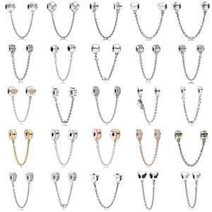 Perles nouvelles 100% 925 STERLING Silver Pan Safety Chain Love Louts Fix Perle Collocation Bracelet Briding Bijoux Factory Wholesale