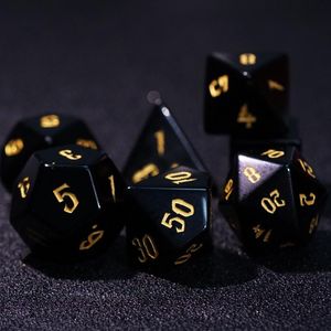 Beads Other Natural Gemstone D&D Dice Set Obsidian Black Agate Handmade Engraved D20 D12 D6 For TRPG COC DND Board Table Games GiftsOther