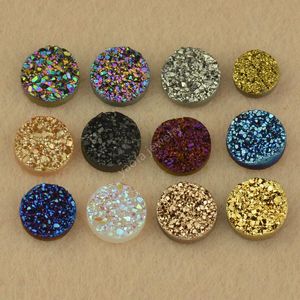 Perles en gros 4 ~ 10mm placage diverses couleurs gemme en vrac Agate naturelle Druzy pierre blanc bleu gris dos plat Drusy perles pour bijoux