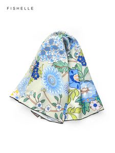 Bean Green Flower impreso 100% REAL Silk Women Scarf Scarf Faulard Square Head Buffs Bandana Shawl de lujo para Lady 240408