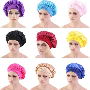 Bonnet/crâne casquettes 1pc solide Satin Bonnet coiffure casquette soins longs femmes nuit sommeil chapeau tête enveloppement douche outils accessoires1