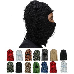 Bonnet/Casquettes Cagoule Masque de Ski en détresse Bonnets tricotés Chapeaux Skullies Casquette élastique Hiver Chaud Masque Shiesty Masque Chapeaux de Ski 230905