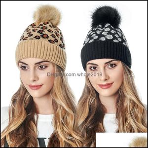 Bonnet / Skull Caps Beanie / Skl Femmes Hiver Chaud Tricoté Bonnet Chapeau Vintage Léopard Imprimé Animal Fuffy Pompon Cuffed Skl Cap Head Er E Otvgw