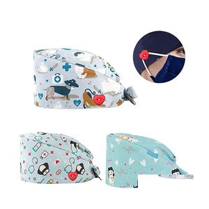 Beanie / Skull Caps Patrón de dibujos animados Médico Scrub Hat Hospital Médico Trabajo Trabajador de salud Gorra Clínica de mascotas Enfermera Esteticista Sombreros de enfermería Ot3Qh