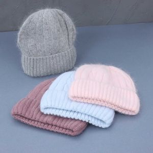 Bonnet / Skull Caps Femme Cachemire Mélange Chapeau D'hiver Longue Fourrure Chaude Laine Douce Chapeaux Tricotés Femmes Skullies Bonnets En Gros T221020