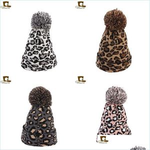 Gorro/gorros de calavera con estampado de leopardo, sombrero de lana para hombres y mujeres, gorro de moda para invierno, gorro de punto de ganchillo cálido, envío directo 2022 Acc Dhydf