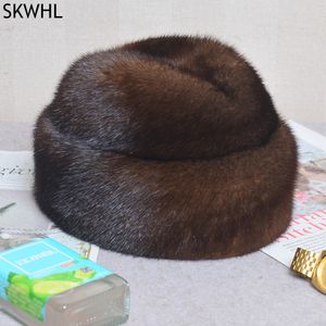 Beanie Skull Caps Men Mink Fur Hat Fashion Men's Real Cap Winter Warm Top Headgear Beanie Beret Natural para 230615