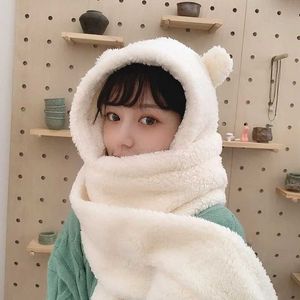 Beanie/Skull Caps New Cute Bear Ear Hat Scarf Gloves Set Winter Women Beanies Caps Warm Casual Plush Hats Casual Solid Fleece Girl Kawaii PresentL23/10/24