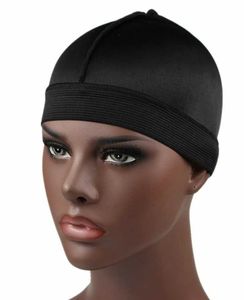 Bonnet/Casquettes Nouveau unisexe soyeux dôme casquette pour hommes bande élastique soyeux Durag Bandanas bas perruque casquette Spandex refroidissement casquette à base de soie Bonnet YQ240207