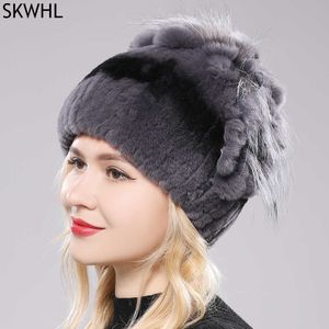 Beanie / Skull Caps Rusia Mujeres Real Rex Rabbit Fur Hats Outdoor Elástico de punto % Genuine Rex Rabbit Fur Cap Winter Warm Real Fur Beanies Hat T221020