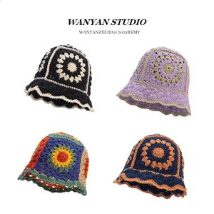 Beanie / Skull Caps Sweet Girl Crochet Bucket Hat Ladies Fisherman Cap con patrón de flores Mujer Adolescentes Casual Otoño Invierno Cálido Cortavientos Sombrero 231102