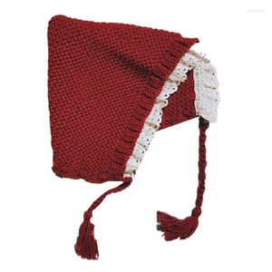 Bonnets Beanie/Skull Caps 40GC Crochet Beanie Country Style Tricoté Lolita Chapeau Hiver Earflap Po Props Pour Filles Ados Chaud Delm22
