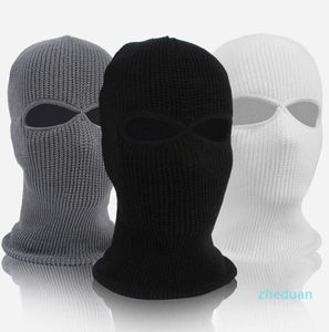Beanies Unisex 2Hole Knitted Ski Mask Balaclava Hat Winter Solid Color Full Face Cover Neck Gaiter Outdoor Windproof Beanie Cap19175303
