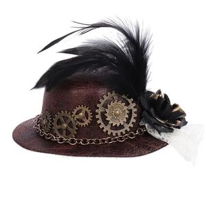 Backeskull Caps Halloween Gothic Mini Hat Hat Sampunk Gears Chaîne Plume Cosplay Clip Hair 231013