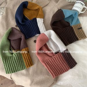 BeanieSkull Caps Han Guodong Gate in Same Balaclava Spell Color Contrast Sets Knitting Wool Cap Neck Hooded Women 230821