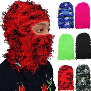 BeanieSkull Caps Hip Hop Balaclava Distressed Knitted Caps Full Face Ski Mask Femmes Outdoor Camouflage Fleece Fuzzy Ski Balaclava Beanies Men Hat 230818