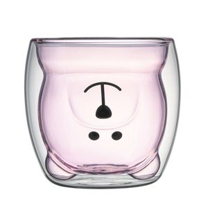 Taza de oso Tazas lindas Vidrio Doble pared Vidrio aislado Espresso Kawaii Té Café Taza de leche El mejor regalo para mujeres Oficina Personal Cumpleaños Navidad