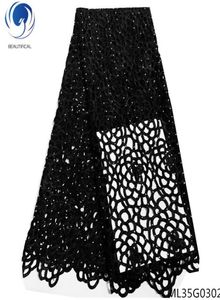 Hermosas telas de encaje de guipur africano, telas de encaje de cordón negro, vestido de encaje soluble en agua 2019 para mujer, 5 yardas, ML25G146121216