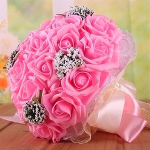 Beau bouquet de mariage nuptial tous les bouquets de mariage de fleurs de mariée faits à la main perles artificielles fleur bouquet de roses avec cadeau 9 Col285r