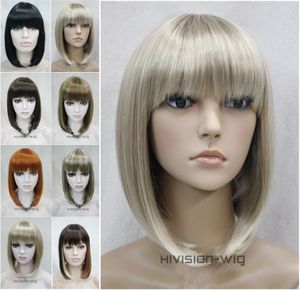 Livraison gratuite belle charmante mode chaude 8 couleurs BOB courte frange droite femmes dames quotidienne perruque de cheveux Hivision # E-9606