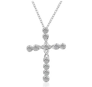 Belle conception 925 Sterling Silver swiss CZ Diamond Cross Pendentif Collier Bijoux De Mode cadeau de mariage gratuit