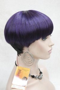 Envío gratis hermosa moda Hivision Purple Mix Black Bob Mushroom Style con Bangs Center Dot Skin Top peluca