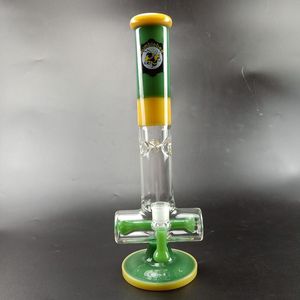 Beau bang en verre vert jade 10,5 pouces de hauteur narguilé capiteux épais conduite d'eau en ligne perc dab plate-forme pétrolière bongs gros gros tuyaux de bécher rose en cire