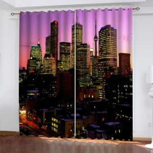 Hermosas cortinas 3D personalizadas a la moda Po, cortinas opacas con diseño de edificio nocturno azul, 191P