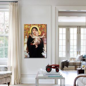 Hermoso retrato lienzo arte la Virgen de los lirios William Adolphe Bouguereau pintura hecha a mano decoración del hogar de alta calidad