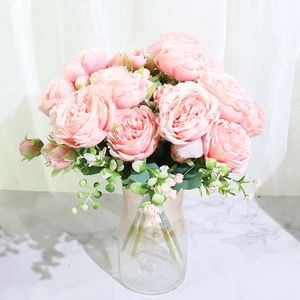 Magnifiques roses et pivoines artificielles en soie, petit Bouquet blanc, décoration de fête à domicile, de mariage d'hiver, fausses fleurs