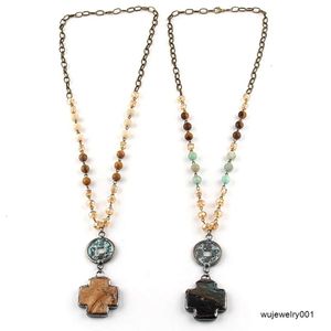 Magnifique Vintage personnalisé bijoux pierres précieuses cristal verre perle chapelet chaîne collier pièces liens croix pendentif pendentif colliers