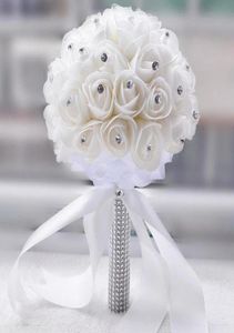 Hermoso blanco marfil nupcial dama de honor flor boda ramo de flores artificiales ramo de rosas de cristal ramos de novia 9950669