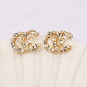 Maravillosamente 18K chapado en oro 925 Diseñadores de marcas de lujo de plata Letras dobles C Stud Geométrico Mujeres famosas Crystal Rhinestone Pearl Earring Wedding Party Jewerlry