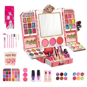 Beauty Fashion Kids Makeup Toy For Girls Washable Cosmetic Toy Set With Light Makeup Pretend Play Lipstick Nail Polish Kit 3 Years Children 230617