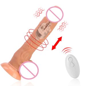 Artículos de belleza Estiramiento automático Girar Consoladores grandes para mujeres Vibradores Vaginal Anal Plug Pene falso Masturbador femenino Inalámbrico sexy Juguetes eróticos