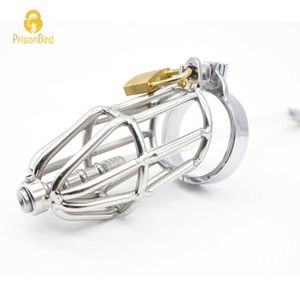 Artículos de belleza CHASTE BIRD Nuevo dispositivo de castidad de acero inoxidable de metal masculino Cock Cage Pene Belt con anillo Juguetes sexy para adultos BDSM A311