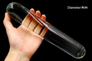 Articles de beauté Long gode en verre cylindrique transparent énorme grande verrerie pénis cristal perles anales G point stimulation bâton de massage