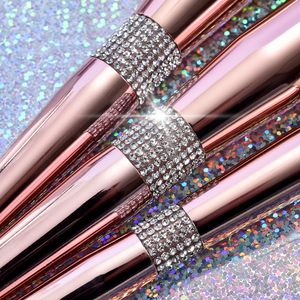 Articles de beauté en gros luxe paillettes diamant bling étoile brosse de maquillage de marque privée métal rose or brosse logo personnalisé pinceaux de maquillage ensemble